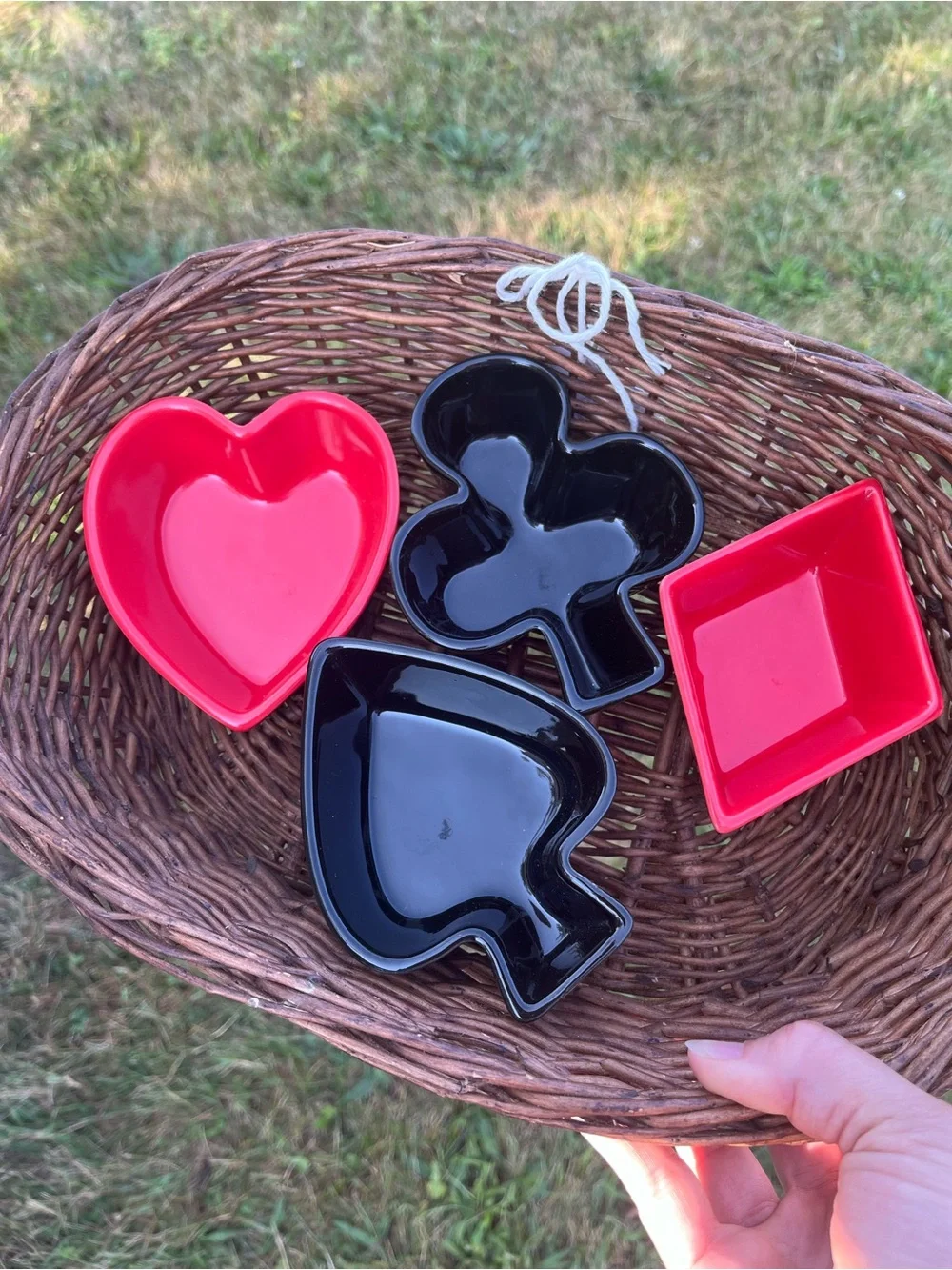 Set of Red and Black Card Suit Bridge Mix Dishes